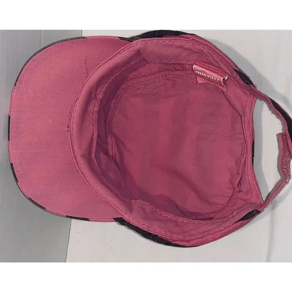 Hello Kitty Cadet Cap Hat Maroon Pink Striped Sanrio Distressed Girls 1976 2010